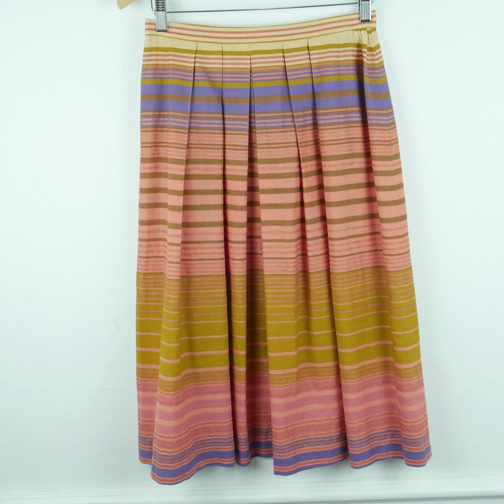 Vintage M Skirt Multicolor Stripe Pastel Preppy Twee Midi 70s Nautical Boho